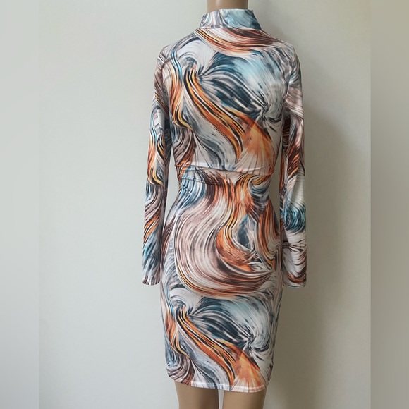 Fashion Nova Swirl Print Mini Dress - Orange, Blue, White - Picture 8 of 9